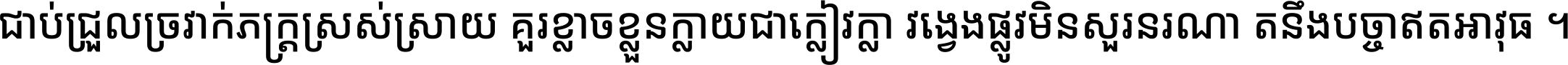 ជាប់​ជ្រួល​ច្រវាក់​ភក្ត្រ​ស្រស់ស្រាយ គួរ​ខ្លាច​ខ្លួន​ក្លាយ​ជា​ក្លៀវក្លា វង្វេង​ផ្លូវ​មិន​សួរន​រណា តនឹងបច្ចា​ឥត​អាវុធ ។