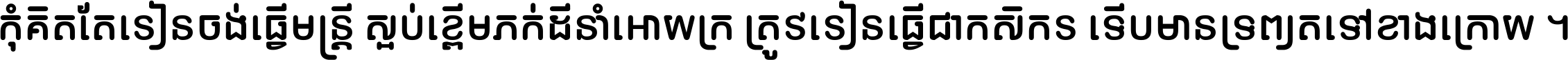 កុំ​គិត​តែ​រៀន​ចង់ធ្វើ​មន្ត្រី ស្អប់​ខ្ពើម​ភក់ដី​នាំអោយ​ក្រ ត្រូវ​រៀន​ធ្វើ​ជា​កសិករ ទើប​មានទ្រព្យ​ត​ទៅ​ខាង​ក្រោយ ។