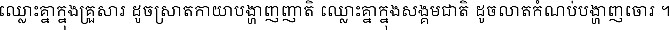 ឈ្លោះ​គ្នា​ក្នុង​គ្រួសារ ដូច​ស្រាត​កាយា​បង្ហាញ​ញាតិ ឈ្លោះគ្នាក្នុង​សង្គមជាតិ ដូច​លាត​កំណប់​បង្ហាញ​ចោរ ។