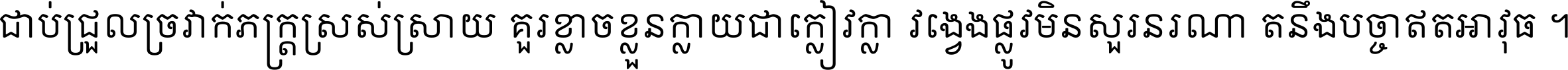 ជាប់​ជ្រួល​ច្រវាក់​ភក្ត្រ​ស្រស់ស្រាយ គួរ​ខ្លាច​ខ្លួន​ក្លាយ​ជា​ក្លៀវក្លា វង្វេង​ផ្លូវ​មិន​សួរន​រណា តនឹងបច្ចា​ឥត​អាវុធ ។