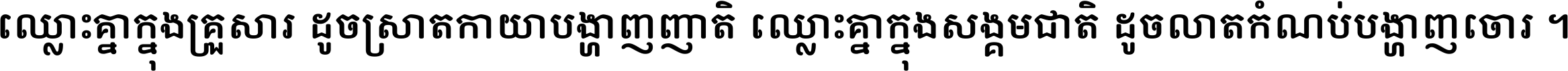 ឈ្លោះ​គ្នា​ក្នុង​គ្រួសារ ដូច​ស្រាត​កាយា​បង្ហាញ​ញាតិ ឈ្លោះគ្នាក្នុង​សង្គមជាតិ ដូច​លាត​កំណប់​បង្ហាញ​ចោរ ។