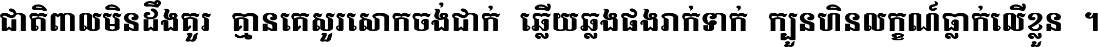 ជាតិ​ពាល​មិន​ដឹង​គួរ គ្មាន​គេ​សួរ​សោក​ចង់​ជាក់ ឆ្លើយ​ឆ្លង​ផង​រាក់​ទាក់​ ក្បួន​ហិន​លក្ខណ៍​ធ្លាក់​លើ​ខ្លួន ។