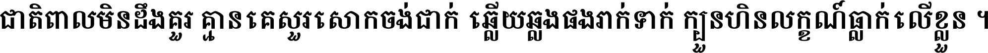 ជាតិ​ពាល​មិន​ដឹង​គួរ គ្មាន​គេ​សួរ​សោក​ចង់​ជាក់ ឆ្លើយ​ឆ្លង​ផង​រាក់​ទាក់​ ក្បួន​ហិន​លក្ខណ៍​ធ្លាក់​លើ​ខ្លួន ។