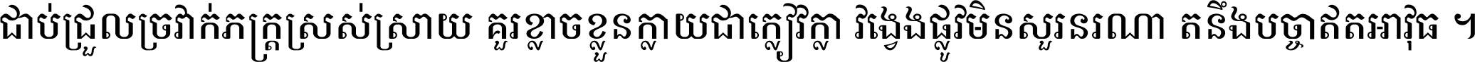ជាប់​ជ្រួល​ច្រវាក់​ភក្ត្រ​ស្រស់ស្រាយ គួរ​ខ្លាច​ខ្លួន​ក្លាយ​ជា​ក្លៀវក្លា វង្វេង​ផ្លូវ​មិន​សួរន​រណា តនឹងបច្ចា​ឥត​អាវុធ ។