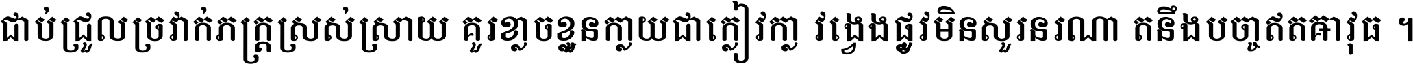 ជាប់​ជ្រួល​ច្រវាក់​ភក្ត្រ​ស្រស់ស្រាយ គួរ​ខ្លាច​ខ្លួន​ក្លាយ​ជា​ក្លៀវក្លា វង្វេង​ផ្លូវ​មិន​សួរន​រណា តនឹងបច្ចា​ឥត​អាវុធ ។