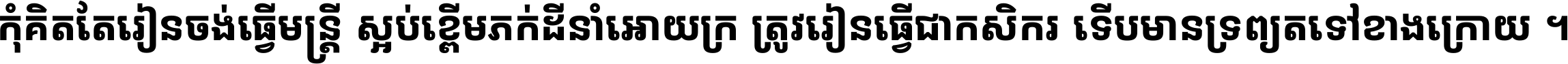 កុំ​គិត​តែ​រៀន​ចង់ធ្វើ​មន្ត្រី ស្អប់​ខ្ពើម​ភក់ដី​នាំអោយ​ក្រ ត្រូវ​រៀន​ធ្វើ​ជា​កសិករ ទើប​មានទ្រព្យ​ត​ទៅ​ខាង​ក្រោយ ។