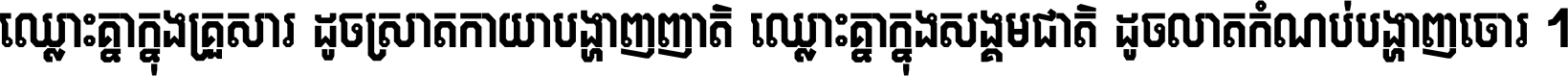 ឈ្លោះ​គ្នា​ក្នុង​គ្រួសារ ដូច​ស្រាត​កាយា​បង្ហាញ​ញាតិ ឈ្លោះគ្នាក្នុង​សង្គមជាតិ ដូច​លាត​កំណប់​បង្ហាញ​ចោរ ។