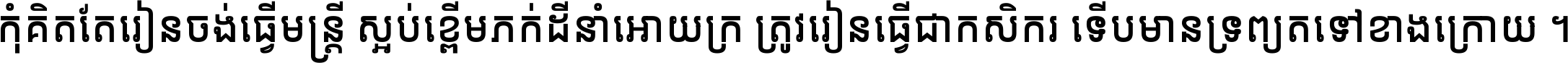 កុំ​គិត​តែ​រៀន​ចង់ធ្វើ​មន្ត្រី ស្អប់​ខ្ពើម​ភក់ដី​នាំអោយ​ក្រ ត្រូវ​រៀន​ធ្វើ​ជា​កសិករ ទើប​មានទ្រព្យ​ត​ទៅ​ខាង​ក្រោយ ។