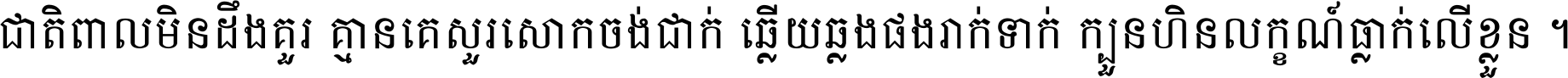 ជាតិ​ពាល​មិន​ដឹង​គួរ គ្មាន​គេ​សួរ​សោក​ចង់​ជាក់ ឆ្លើយ​ឆ្លង​ផង​រាក់​ទាក់​ ក្បួន​ហិន​លក្ខណ៍​ធ្លាក់​លើ​ខ្លួន ។