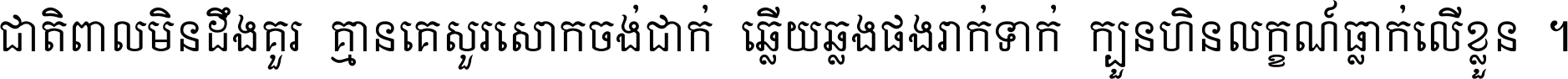 ជាតិ​ពាល​មិន​ដឹង​គួរ គ្មាន​គេ​សួរ​សោក​ចង់​ជាក់ ឆ្លើយ​ឆ្លង​ផង​រាក់​ទាក់​ ក្បួន​ហិន​លក្ខណ៍​ធ្លាក់​លើ​ខ្លួន ។