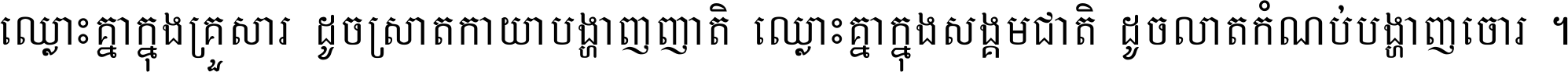 ឈ្លោះ​គ្នា​ក្នុង​គ្រួសារ ដូច​ស្រាត​កាយា​បង្ហាញ​ញាតិ ឈ្លោះគ្នាក្នុង​សង្គមជាតិ ដូច​លាត​កំណប់​បង្ហាញ​ចោរ ។