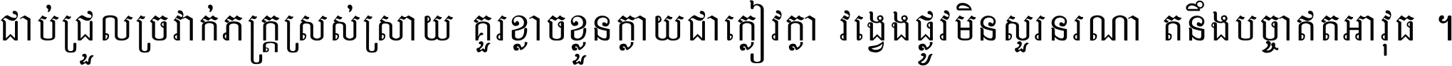 ជាប់​ជ្រួល​ច្រវាក់​ភក្ត្រ​ស្រស់ស្រាយ គួរ​ខ្លាច​ខ្លួន​ក្លាយ​ជា​ក្លៀវក្លា វង្វេង​ផ្លូវ​មិន​សួរន​រណា តនឹងបច្ចា​ឥត​អាវុធ ។