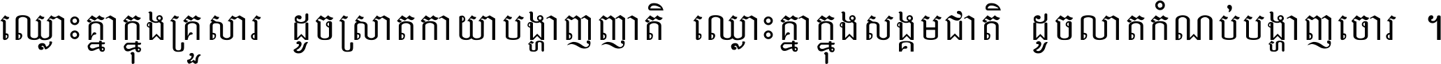 ឈ្លោះ​គ្នា​ក្នុង​គ្រួសារ ដូច​ស្រាត​កាយា​បង្ហាញ​ញាតិ ឈ្លោះគ្នាក្នុង​សង្គមជាតិ ដូច​លាត​កំណប់​បង្ហាញ​ចោរ ។