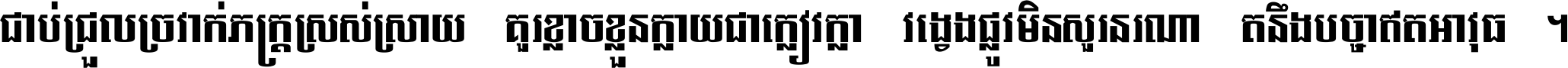 ជាប់​ជ្រួល​ច្រវាក់​ភក្ត្រ​ស្រស់ស្រាយ គួរ​ខ្លាច​ខ្លួន​ក្លាយ​ជា​ក្លៀវក្លា វង្វេង​ផ្លូវ​មិន​សួរន​រណា តនឹងបច្ចា​ឥត​អាវុធ ។