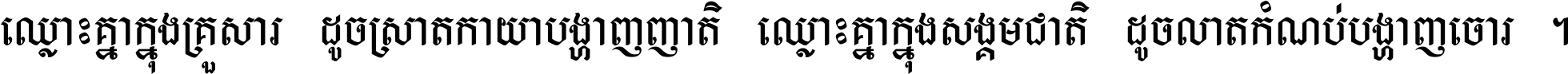 ឈ្លោះ​គ្នា​ក្នុង​គ្រួសារ ដូច​ស្រាត​កាយា​បង្ហាញ​ញាតិ ឈ្លោះគ្នាក្នុង​សង្គមជាតិ ដូច​លាត​កំណប់​បង្ហាញ​ចោរ ។