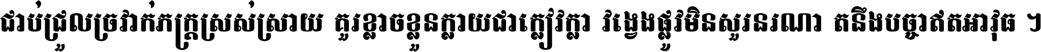 ជាប់​ជ្រួល​ច្រវាក់​ភក្ត្រ​ស្រស់ស្រាយ គួរ​ខ្លាច​ខ្លួន​ក្លាយ​ជា​ក្លៀវក្លា វង្វេង​ផ្លូវ​មិន​សួរន​រណា តនឹងបច្ចា​ឥត​អាវុធ ។