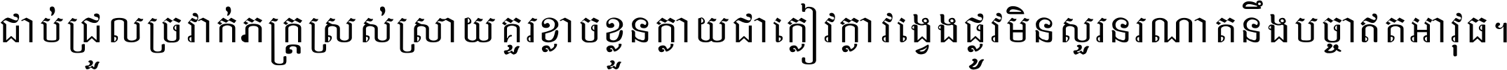 ជាប់​ជ្រួល​ច្រវាក់​ភក្ត្រ​ស្រស់ស្រាយ គួរ​ខ្លាច​ខ្លួន​ក្លាយ​ជា​ក្លៀវក្លា វង្វេង​ផ្លូវ​មិន​សួរន​រណា តនឹងបច្ចា​ឥត​អាវុធ ។