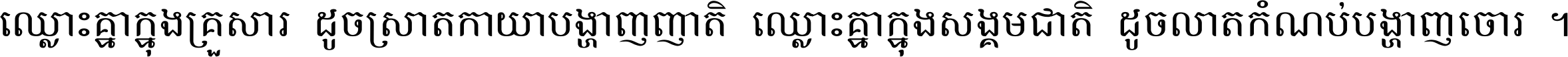 ឈ្លោះ​គ្នា​ក្នុង​គ្រួសារ ដូច​ស្រាត​កាយា​បង្ហាញ​ញាតិ ឈ្លោះគ្នាក្នុង​សង្គមជាតិ ដូច​លាត​កំណប់​បង្ហាញ​ចោរ ។