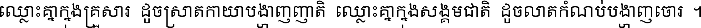 ឈ្លោះ​គ្នា​ក្នុង​គ្រួសារ ដូច​ស្រាត​កាយា​បង្ហាញ​ញាតិ ឈ្លោះគ្នាក្នុង​សង្គមជាតិ ដូច​លាត​កំណប់​បង្ហាញ​ចោរ ។