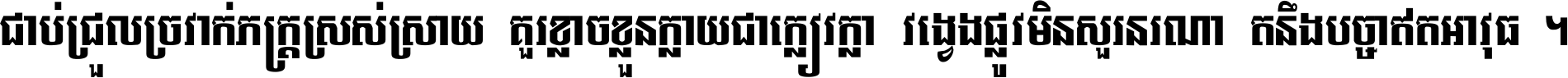 ជាប់​ជ្រួល​ច្រវាក់​ភក្ត្រ​ស្រស់ស្រាយ គួរ​ខ្លាច​ខ្លួន​ក្លាយ​ជា​ក្លៀវក្លា វង្វេង​ផ្លូវ​មិន​សួរន​រណា តនឹងបច្ចា​ឥត​អាវុធ ។