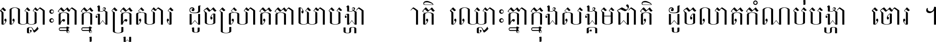 ឈ្លោះ​គ្នា​ក្នុង​គ្រួសារ ដូច​ស្រាត​កាយា​បង្ហាញ​ញាតិ ឈ្លោះគ្នាក្នុង​សង្គមជាតិ ដូច​លាត​កំណប់​បង្ហាញ​ចោរ ។