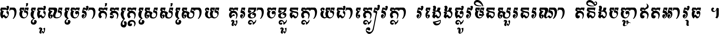 ជាប់​ជ្រួល​ច្រវាក់​ភក្ត្រ​ស្រស់ស្រាយ គួរ​ខ្លាច​ខ្លួន​ក្លាយ​ជា​ក្លៀវក្លា វង្វេង​ផ្លូវ​មិន​សួរន​រណា តនឹងបច្ចា​ឥត​អាវុធ ។