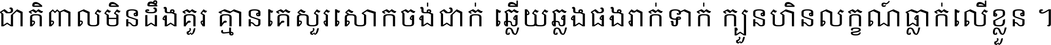 ជាតិ​ពាល​មិន​ដឹង​គួរ គ្មាន​គេ​សួរ​សោក​ចង់​ជាក់ ឆ្លើយ​ឆ្លង​ផង​រាក់​ទាក់​ ក្បួន​ហិន​លក្ខណ៍​ធ្លាក់​លើ​ខ្លួន ។