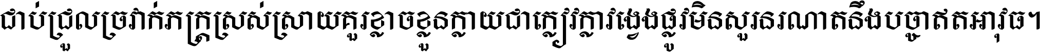 ជាប់​ជ្រួល​ច្រវាក់​ភក្ត្រ​ស្រស់ស្រាយ គួរ​ខ្លាច​ខ្លួន​ក្លាយ​ជា​ក្លៀវក្លា វង្វេង​ផ្លូវ​មិន​សួរន​រណា តនឹងបច្ចា​ឥត​អាវុធ ។