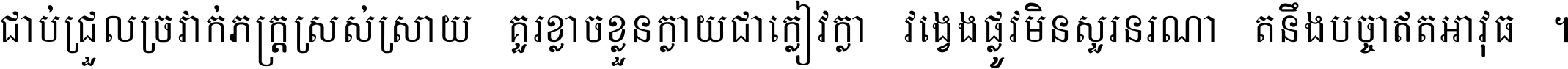 ជាប់​ជ្រួល​ច្រវាក់​ភក្ត្រ​ស្រស់ស្រាយ គួរ​ខ្លាច​ខ្លួន​ក្លាយ​ជា​ក្លៀវក្លា វង្វេង​ផ្លូវ​មិន​សួរន​រណា តនឹងបច្ចា​ឥត​អាវុធ ។